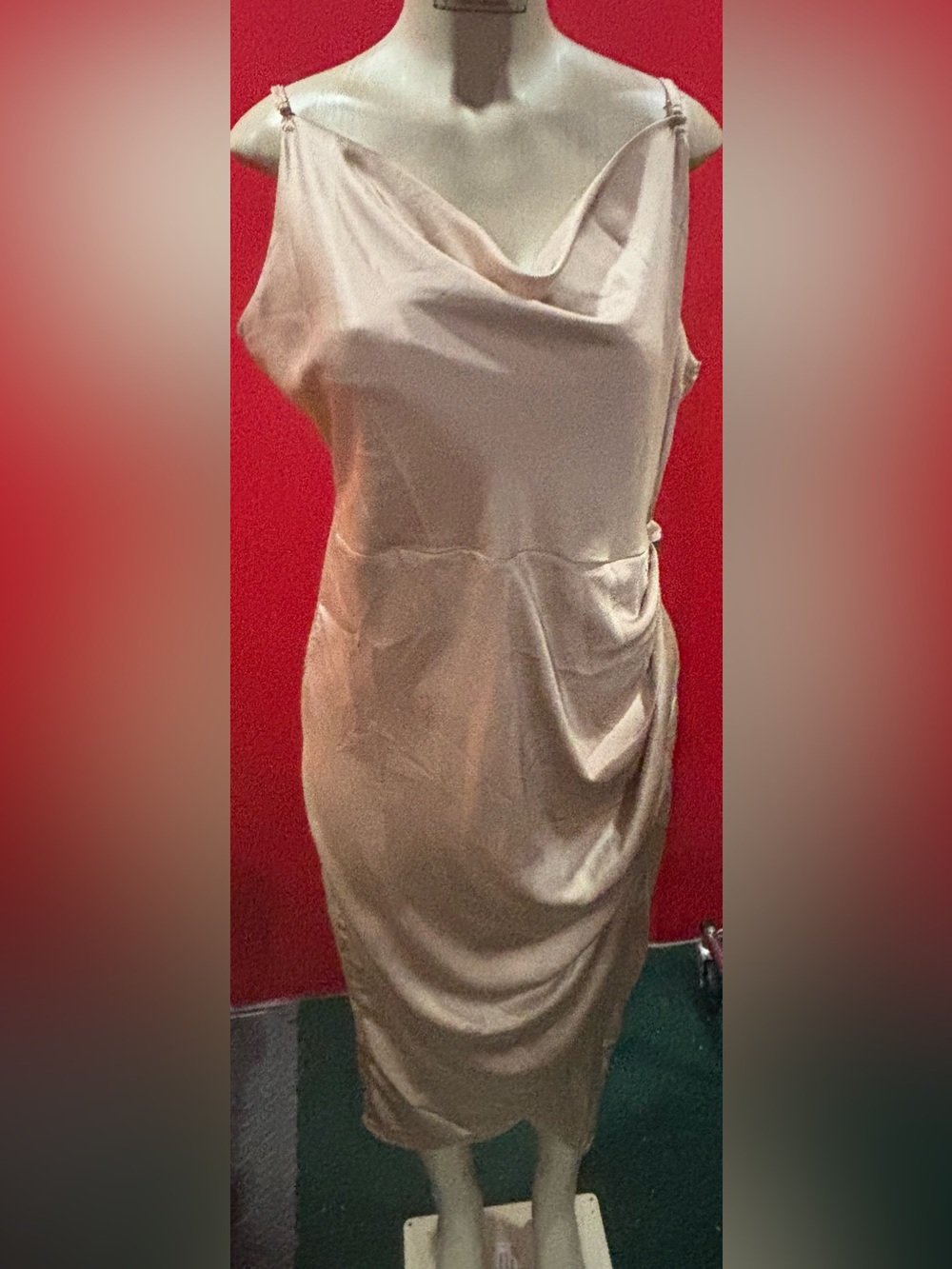 Elegant Draped Slip Dress in Light Beige